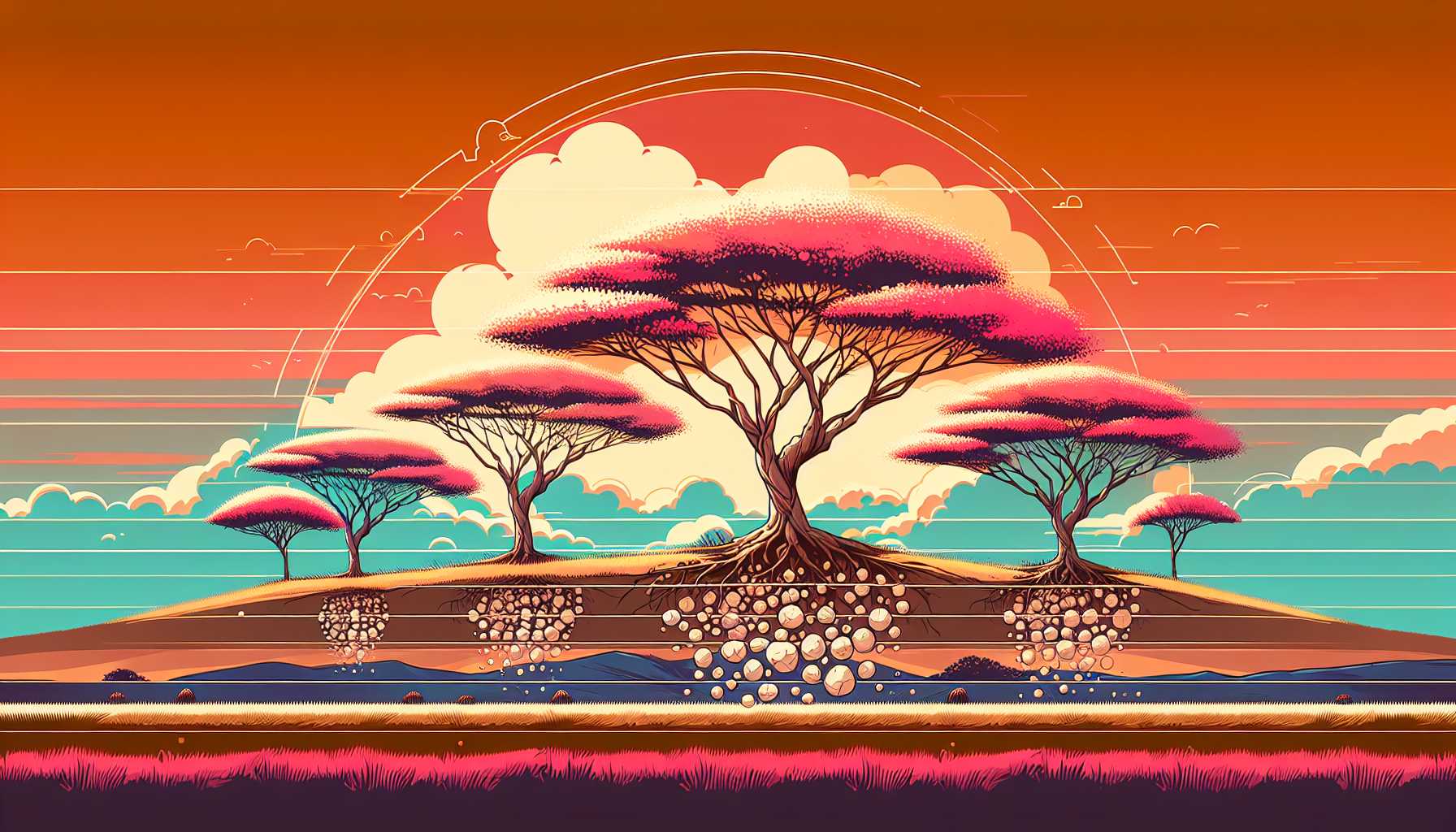 Illustration of fig trees converting CO2