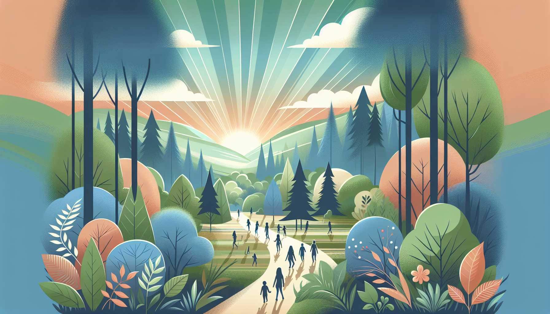 Illustration of people practicing forest therapy