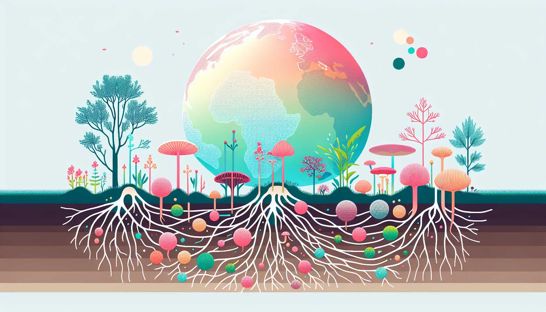 Illustration of vibrant fungi networks