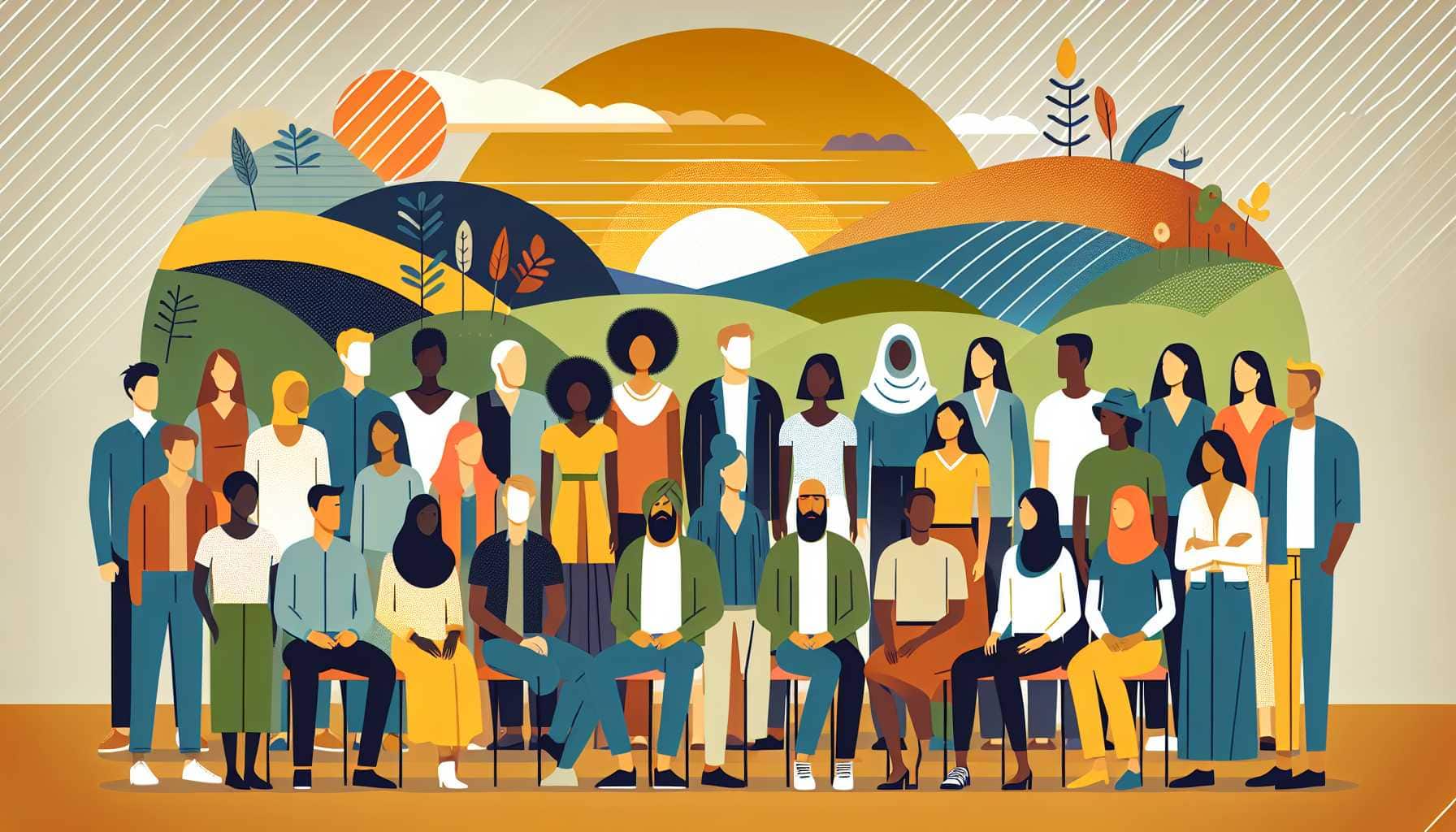 Illustration of diverse people gathering