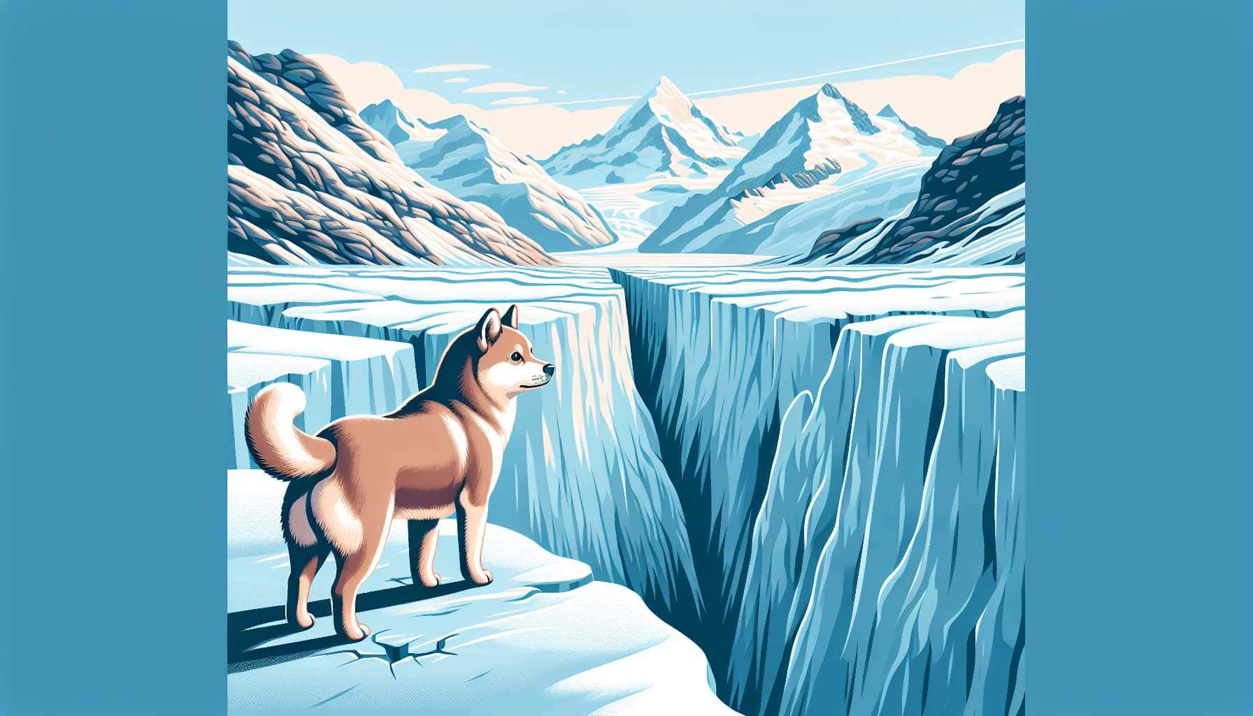 Illustration of a small dog at a glacier