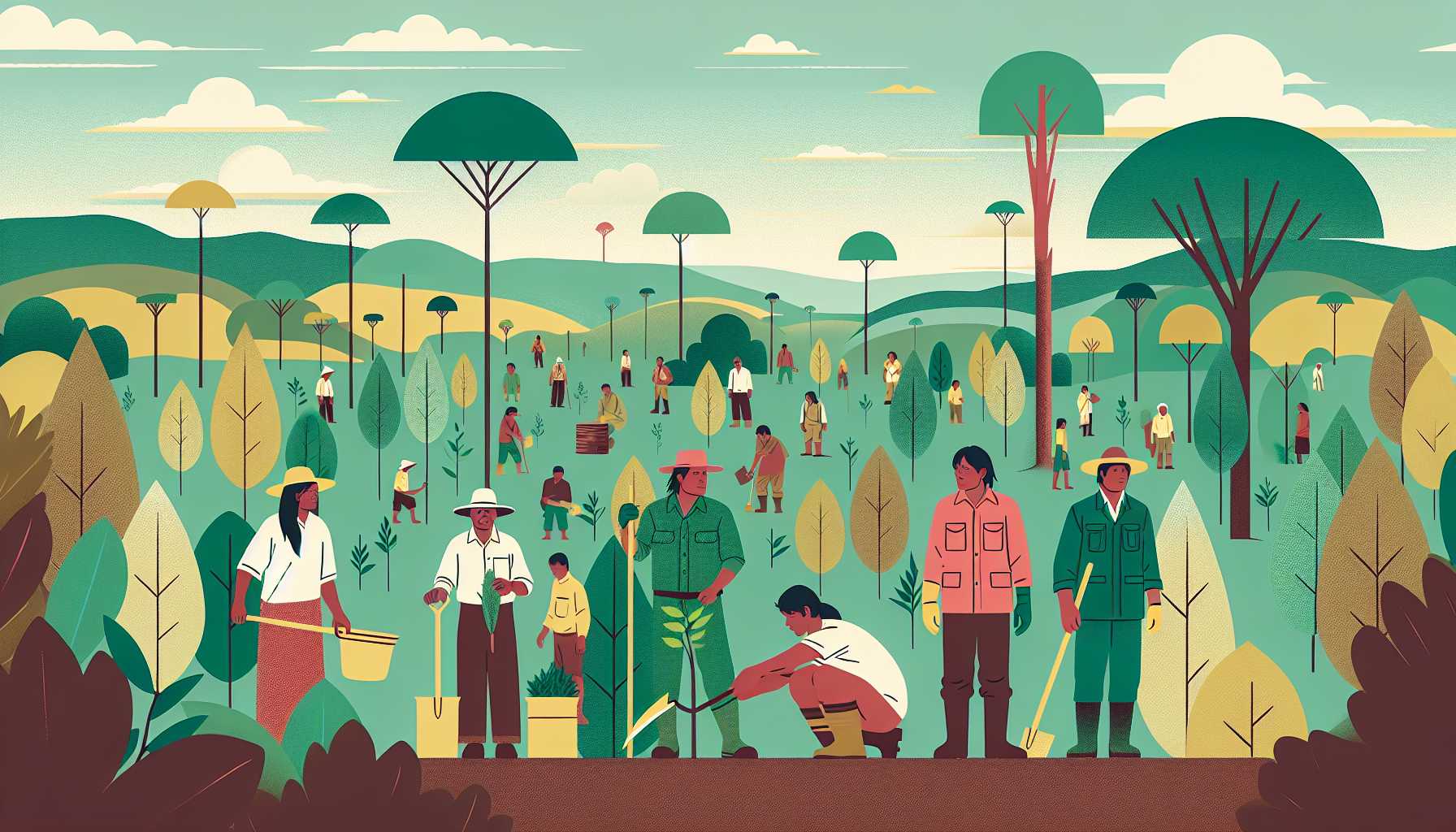 Illustration of Indigenous peoples conserving forests