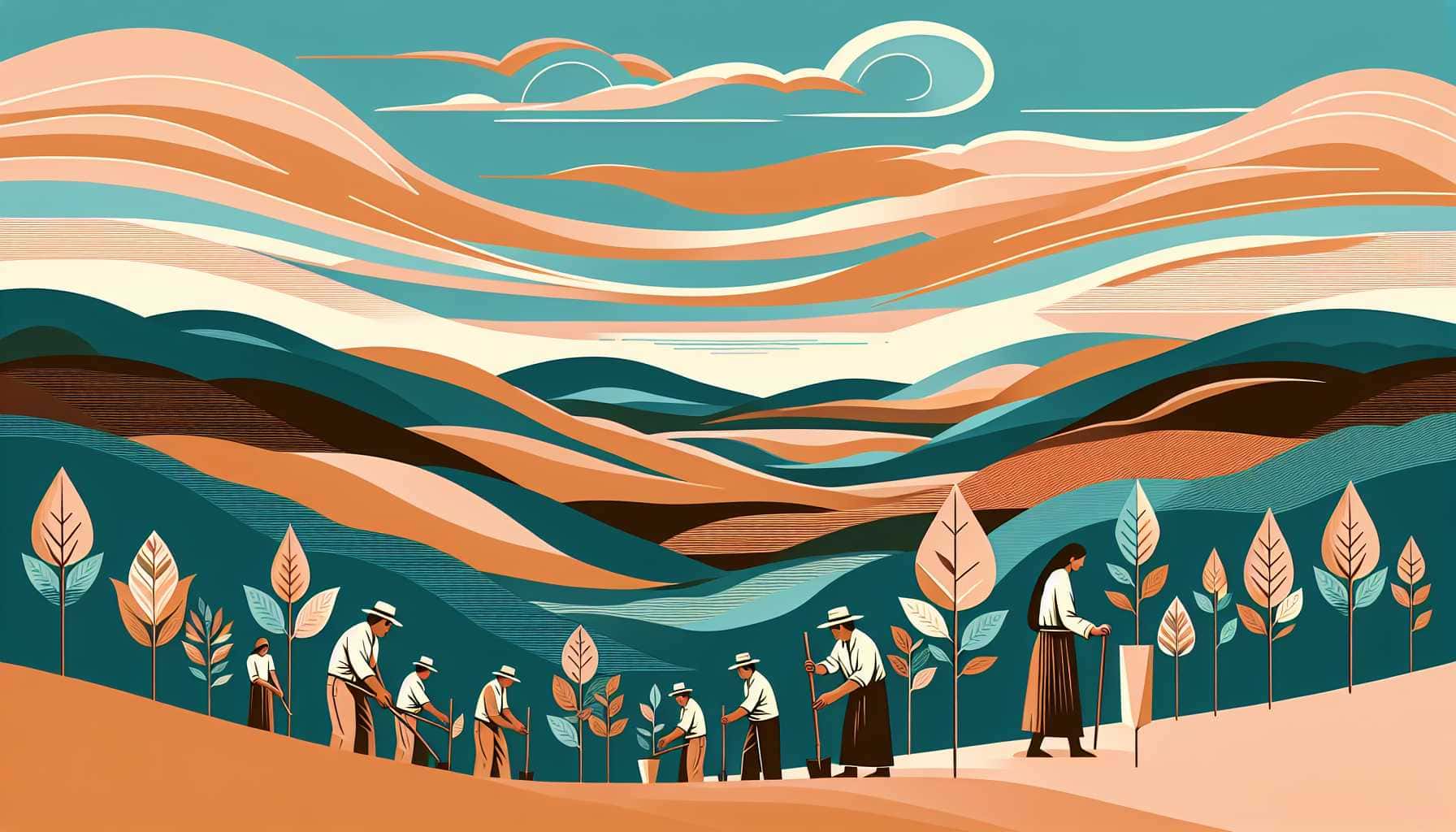 Illustration of Indigenous community planting trees