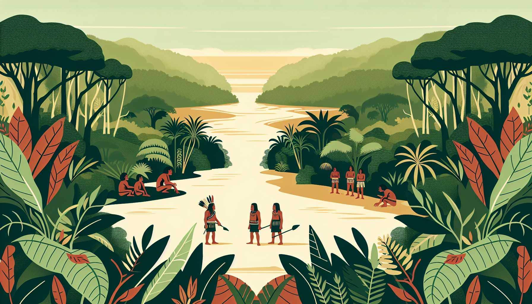 Illustration of Indigenous groups facing each other