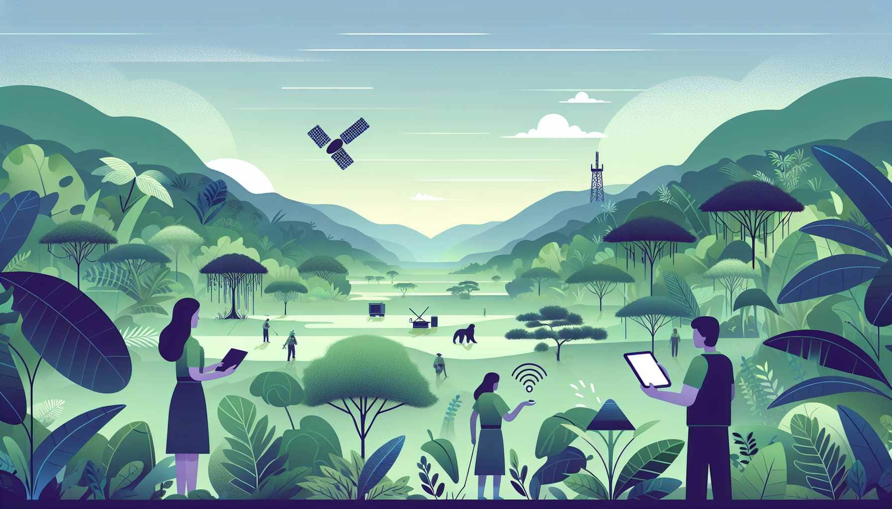 Illustration of Indigenous guardians using technology
