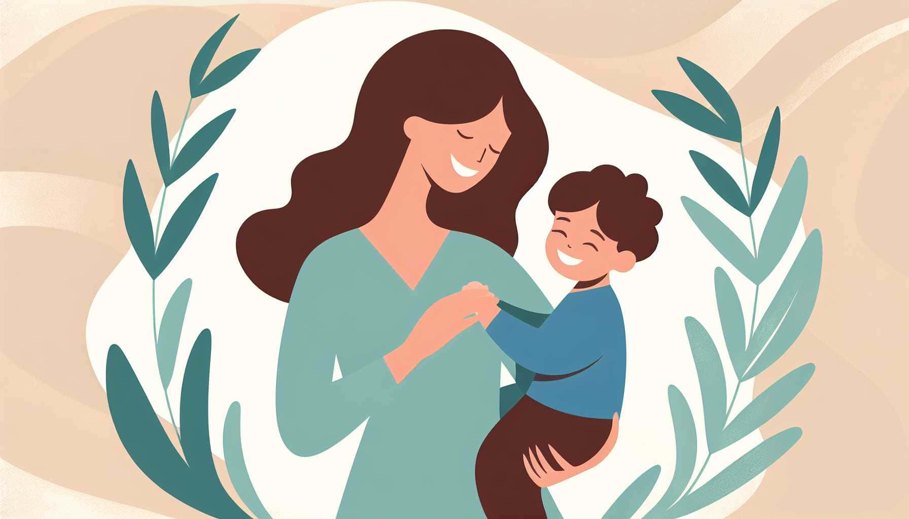 Illustration of a joyful mother holding her smiling child