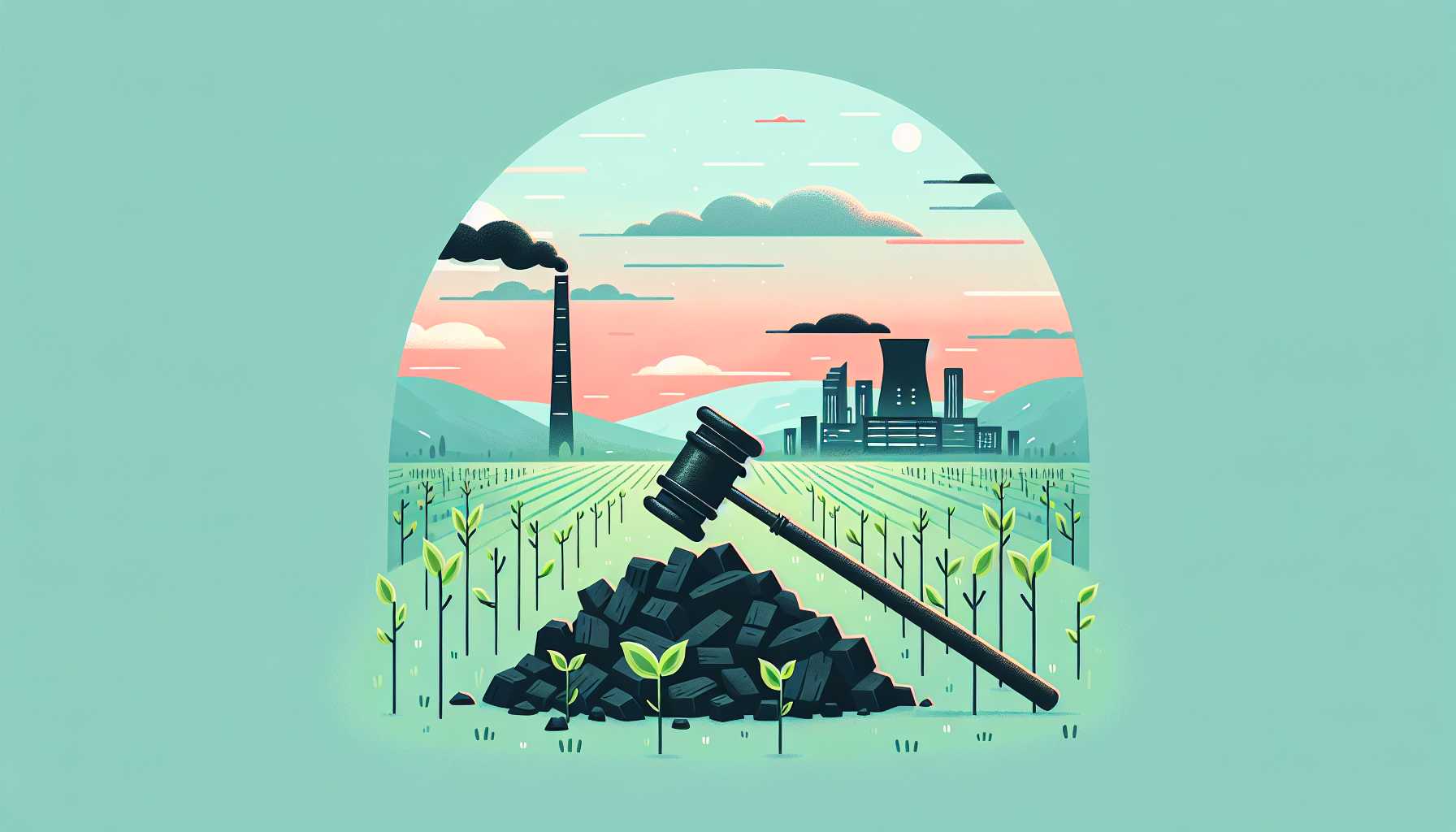 Illustration of a gavel breaking coal