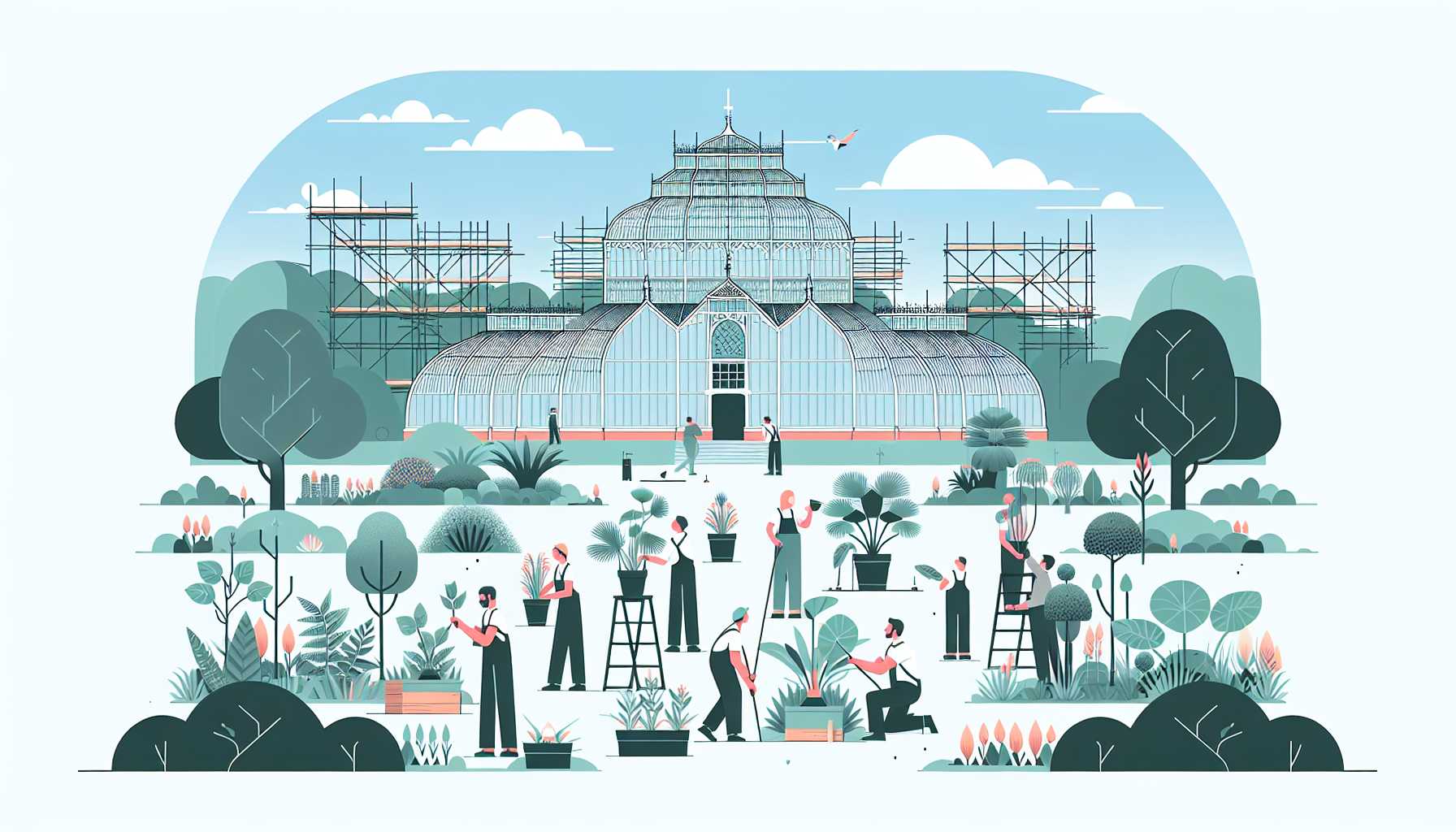 Illustration of botanists relocating plants