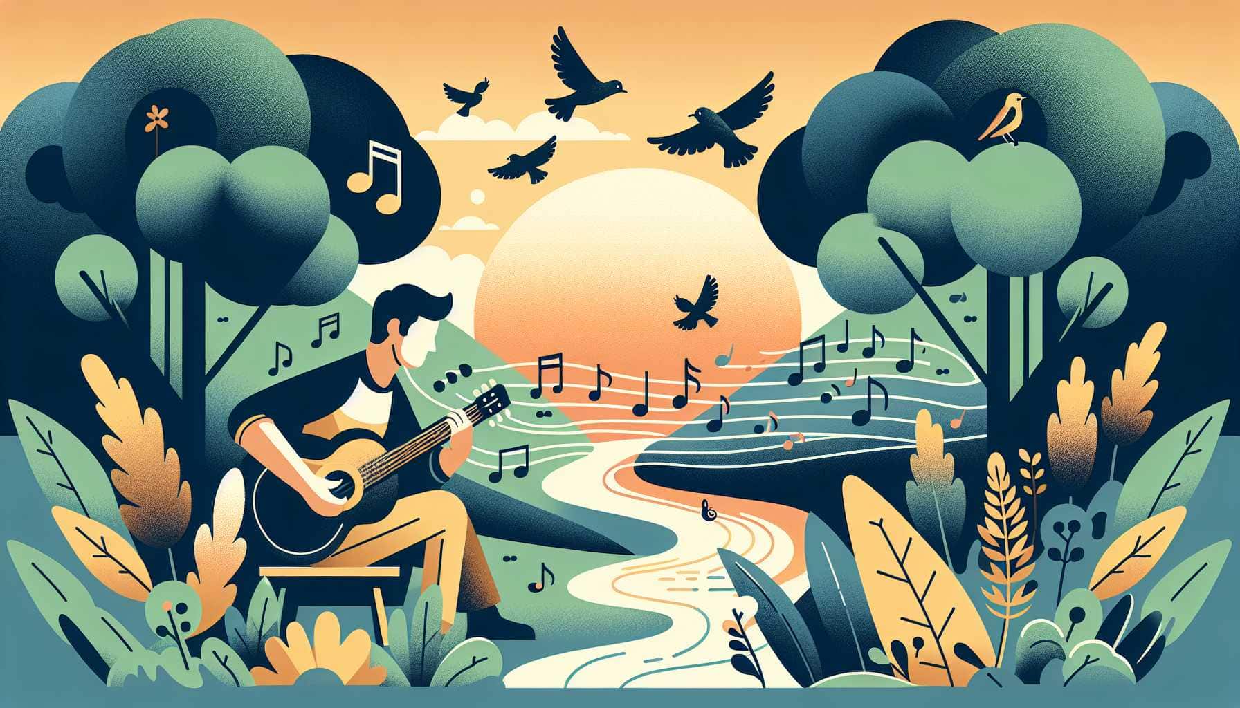 Illustration of musicians and nature