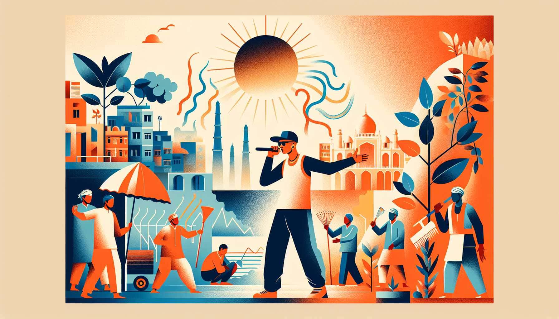 Illustration of rapper performing for climate justice
