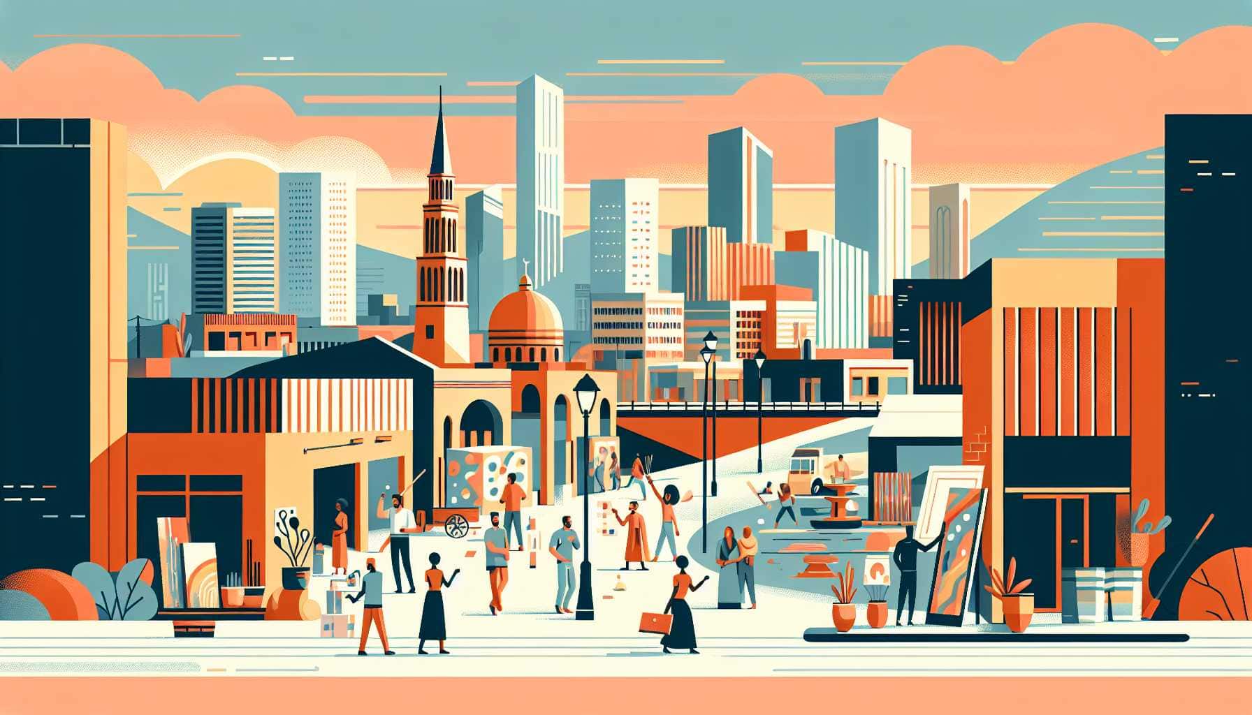 Illustration of vibrant urban scene