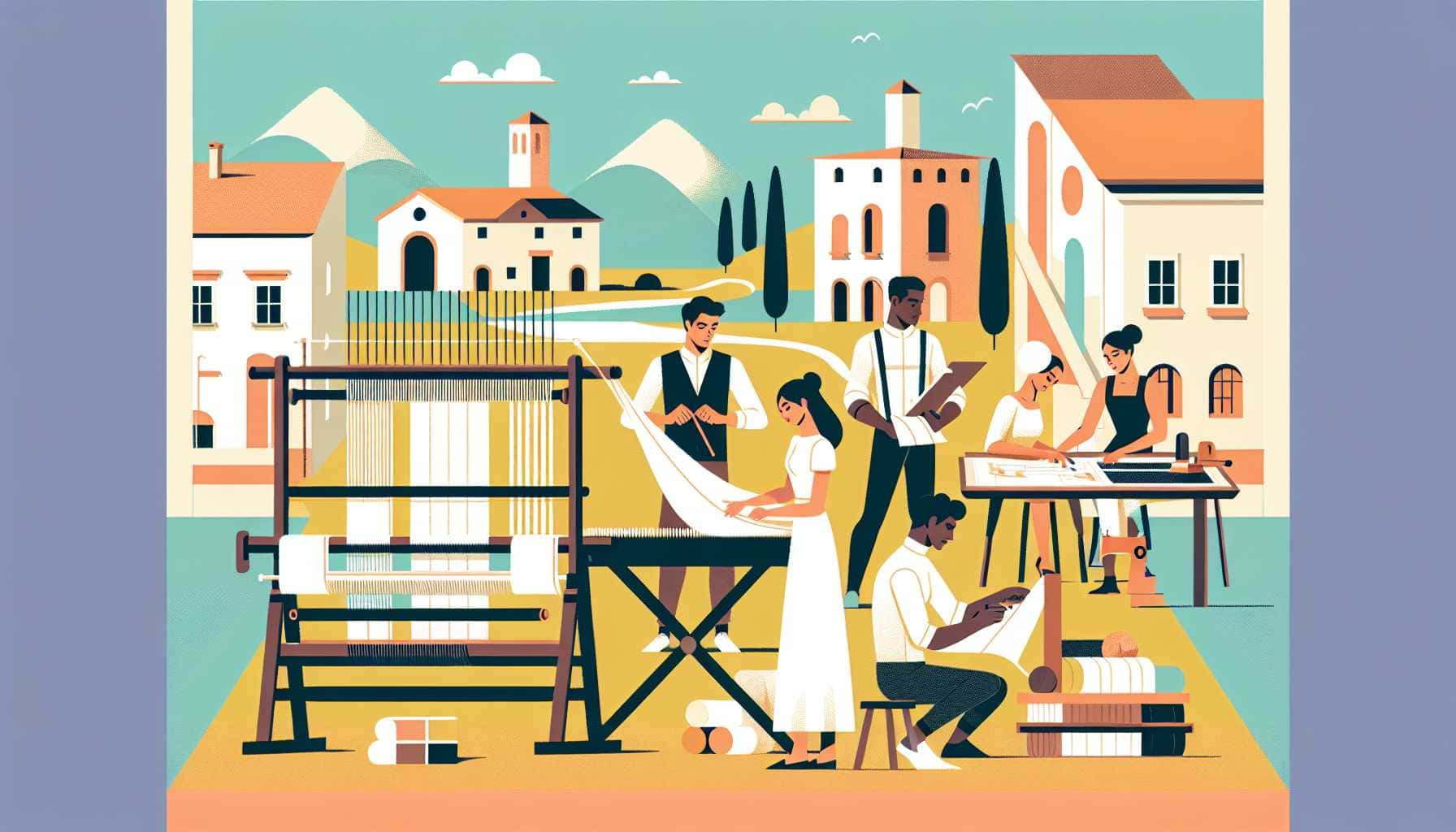 Illustration of artisans in workshop