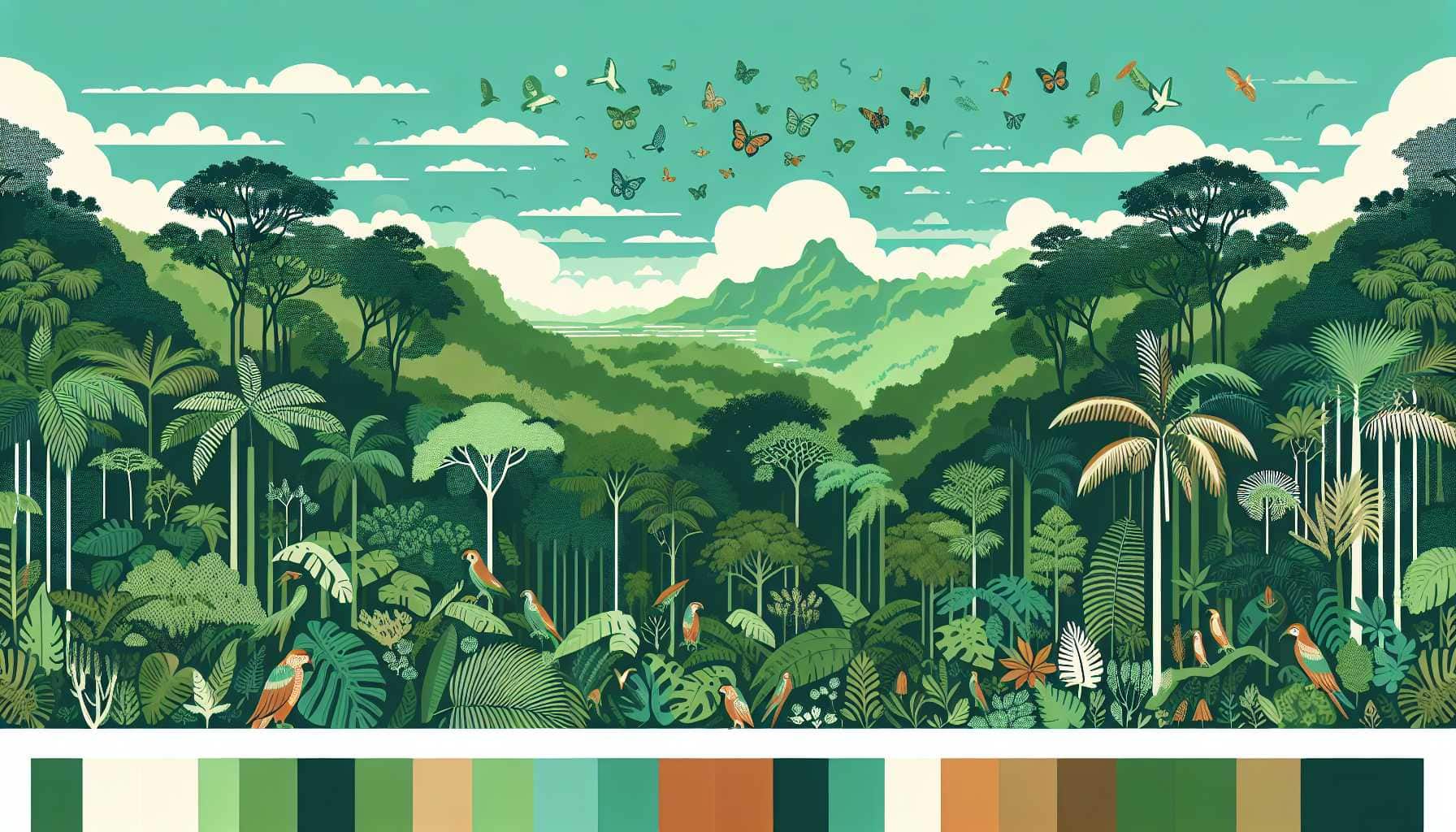 Illustration of a vibrant tropical rainforest