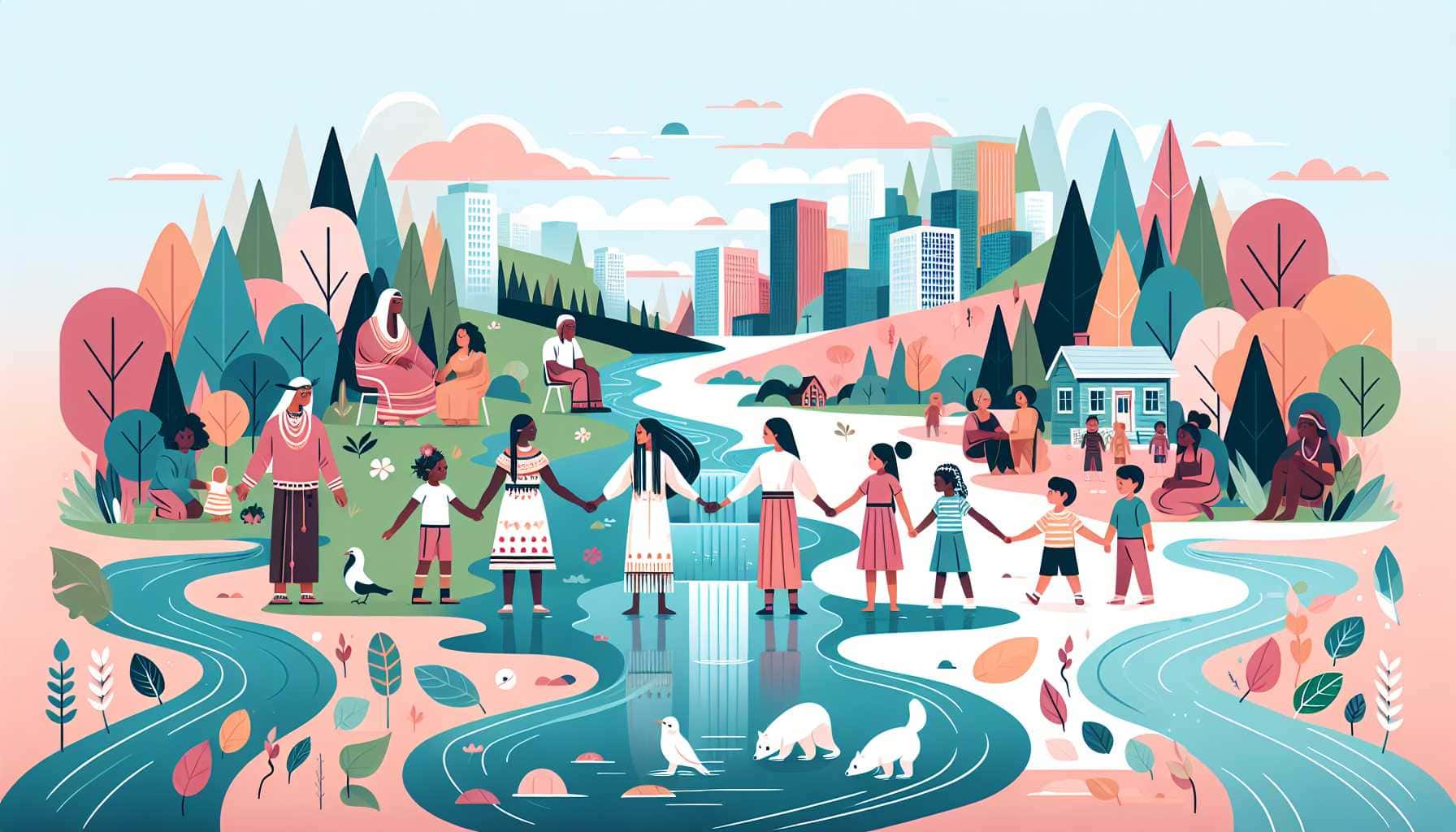 Illustration of diverse group advocating for climate rights