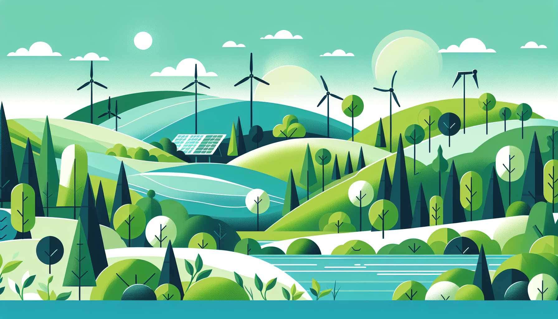 Illustration of diverse landscapes and clean energy