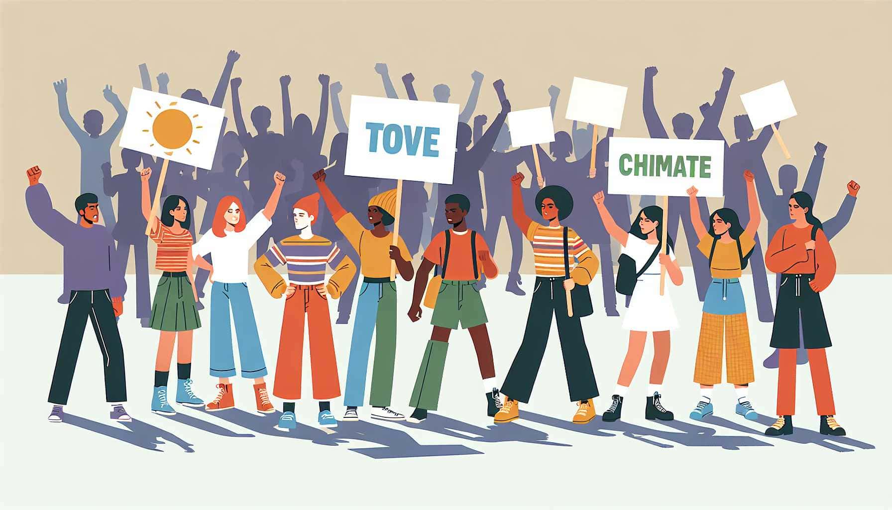 Illustration of youthful climate protesters