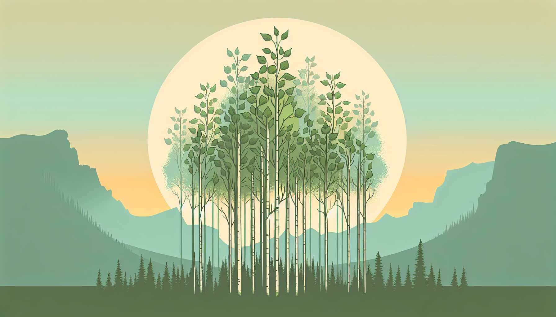 Illustration of young aspen trees