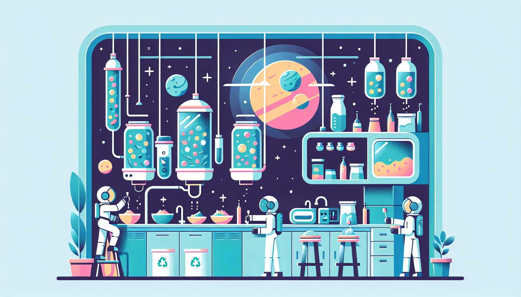 Illustration of bioreactors producing food