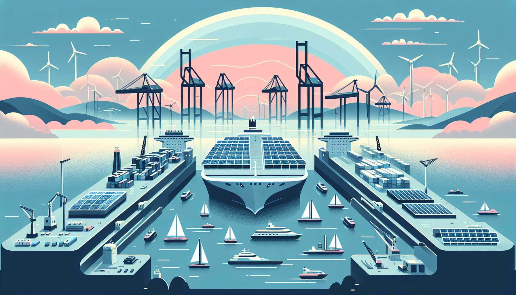 Illustration of a green shipping port