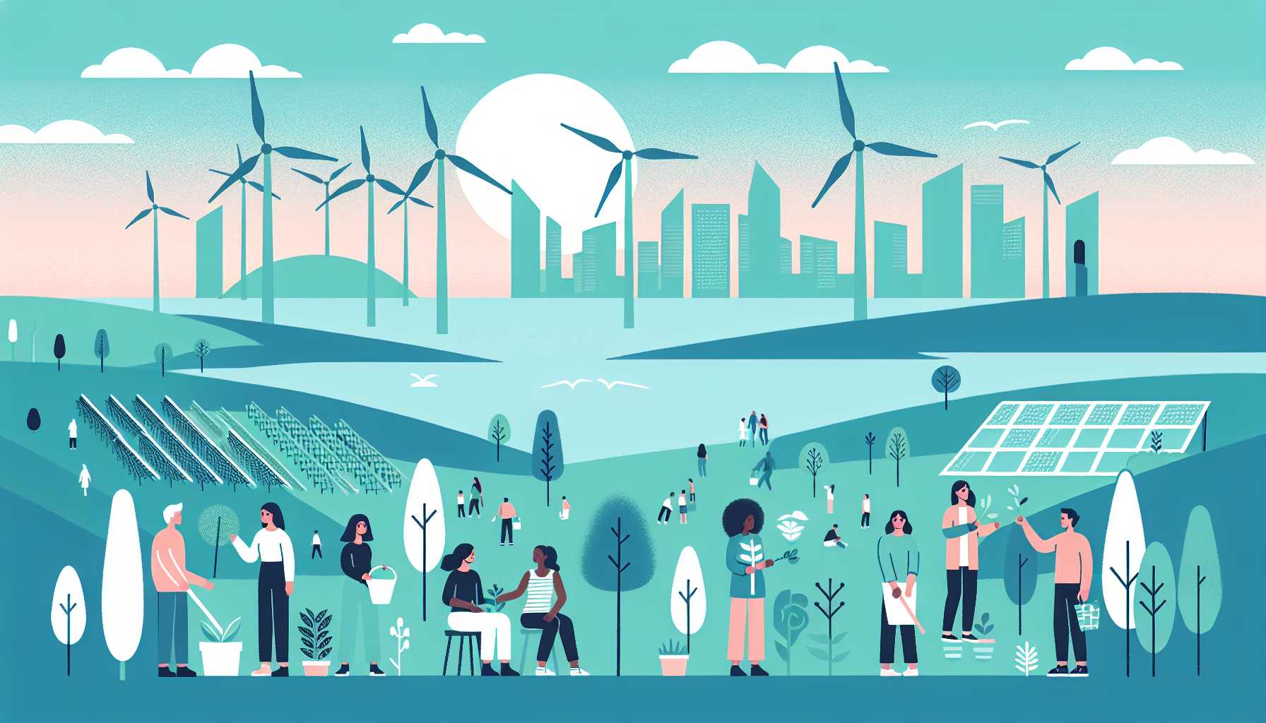 Illustration of climate activists planting trees