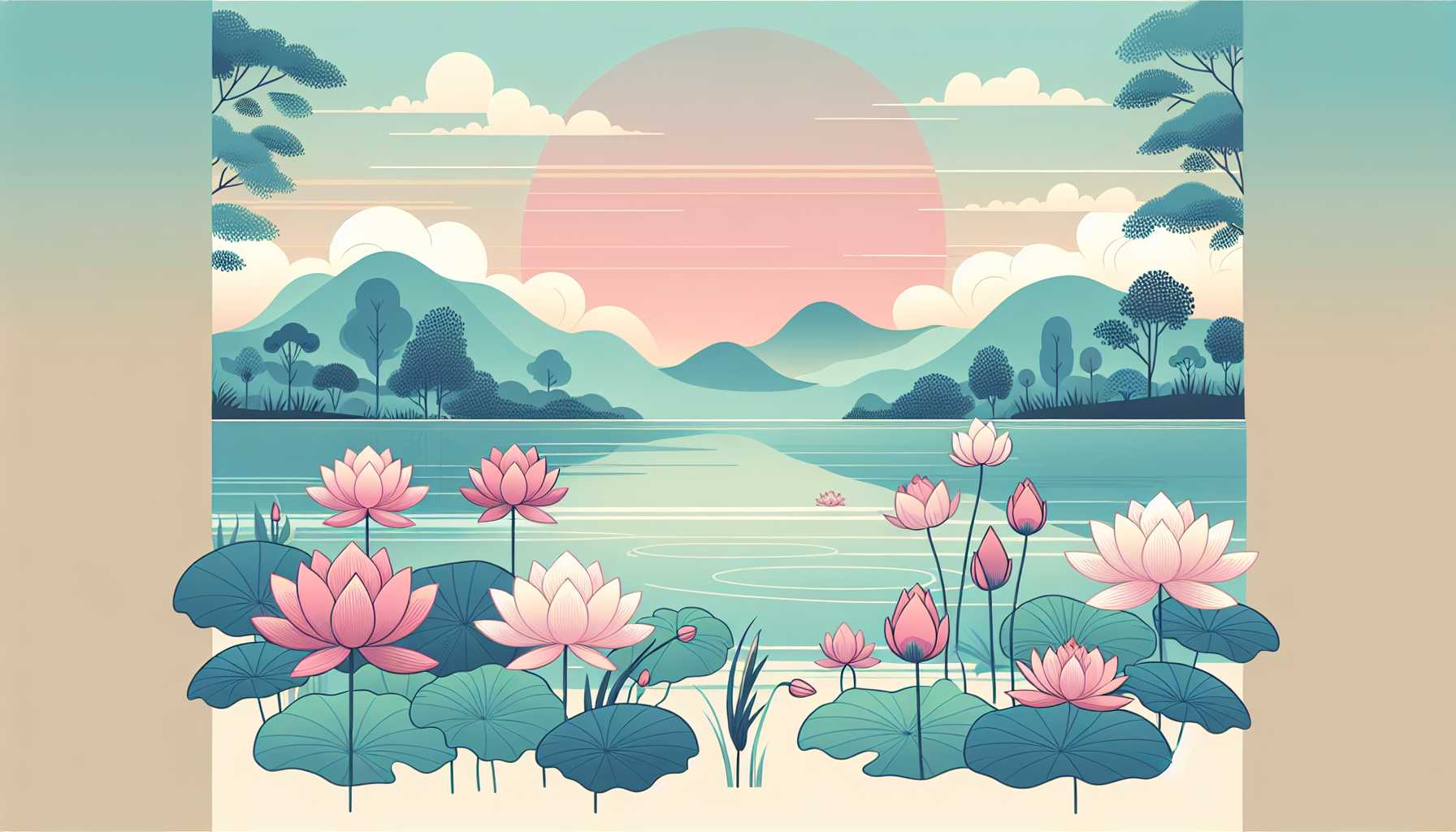 Illustration of blooming lotus flowers