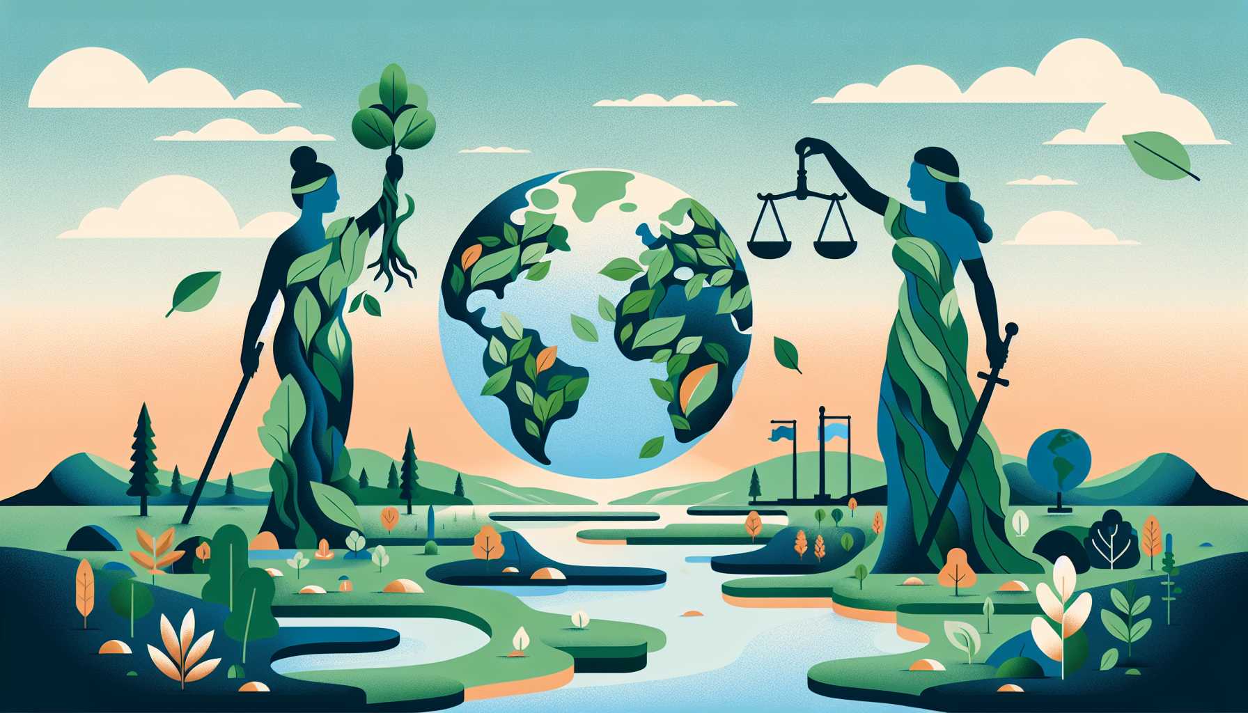 Illustration of courtroom nature figures
