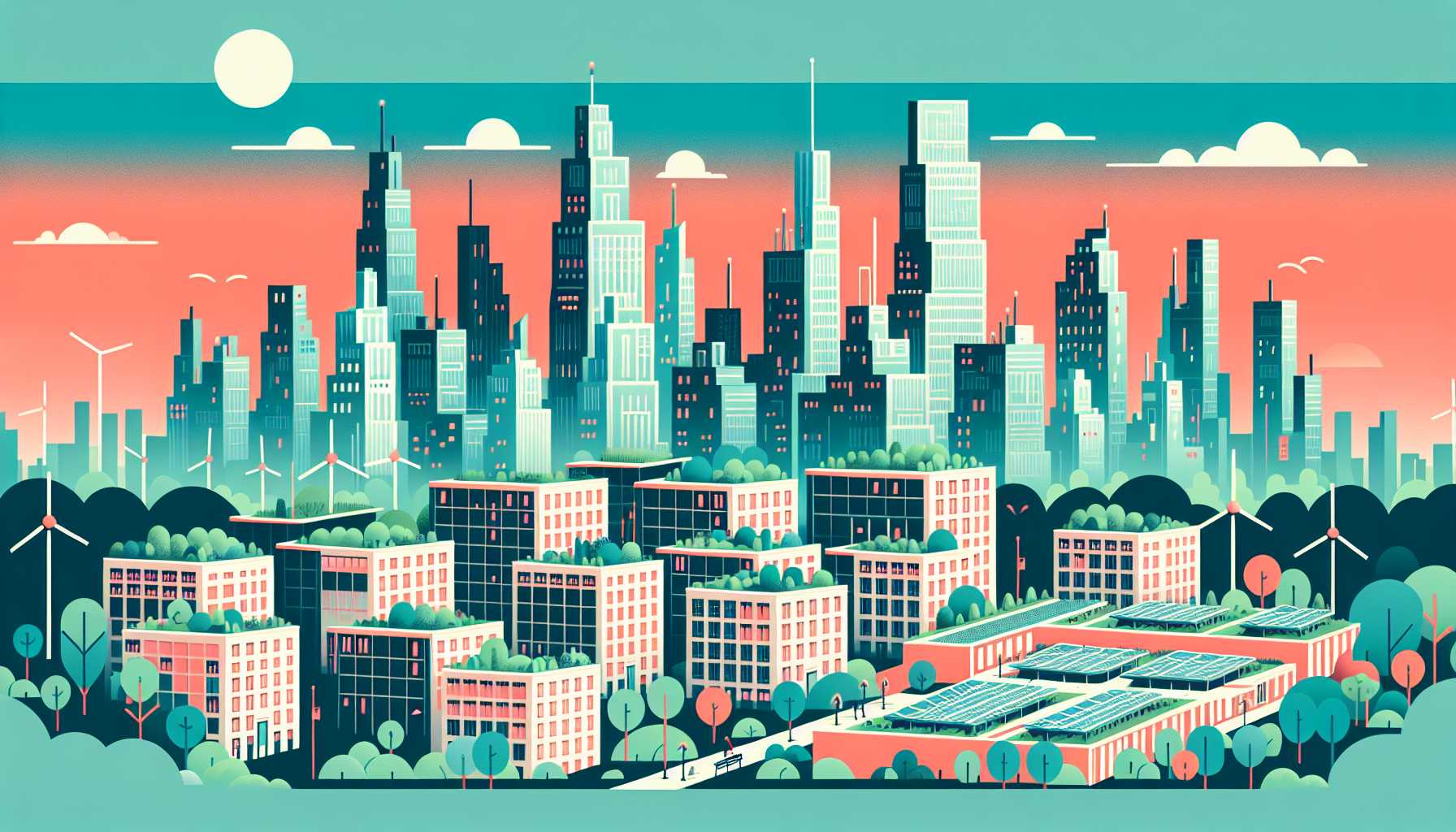 Illustration of NYC skyline with electric buildings