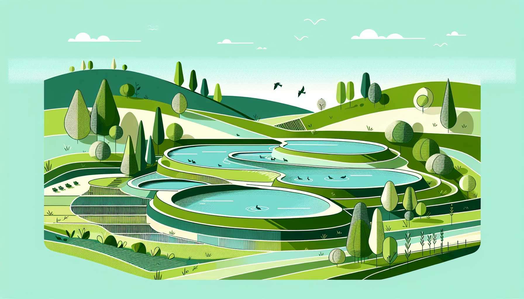Illustration of artificial ponds in nature