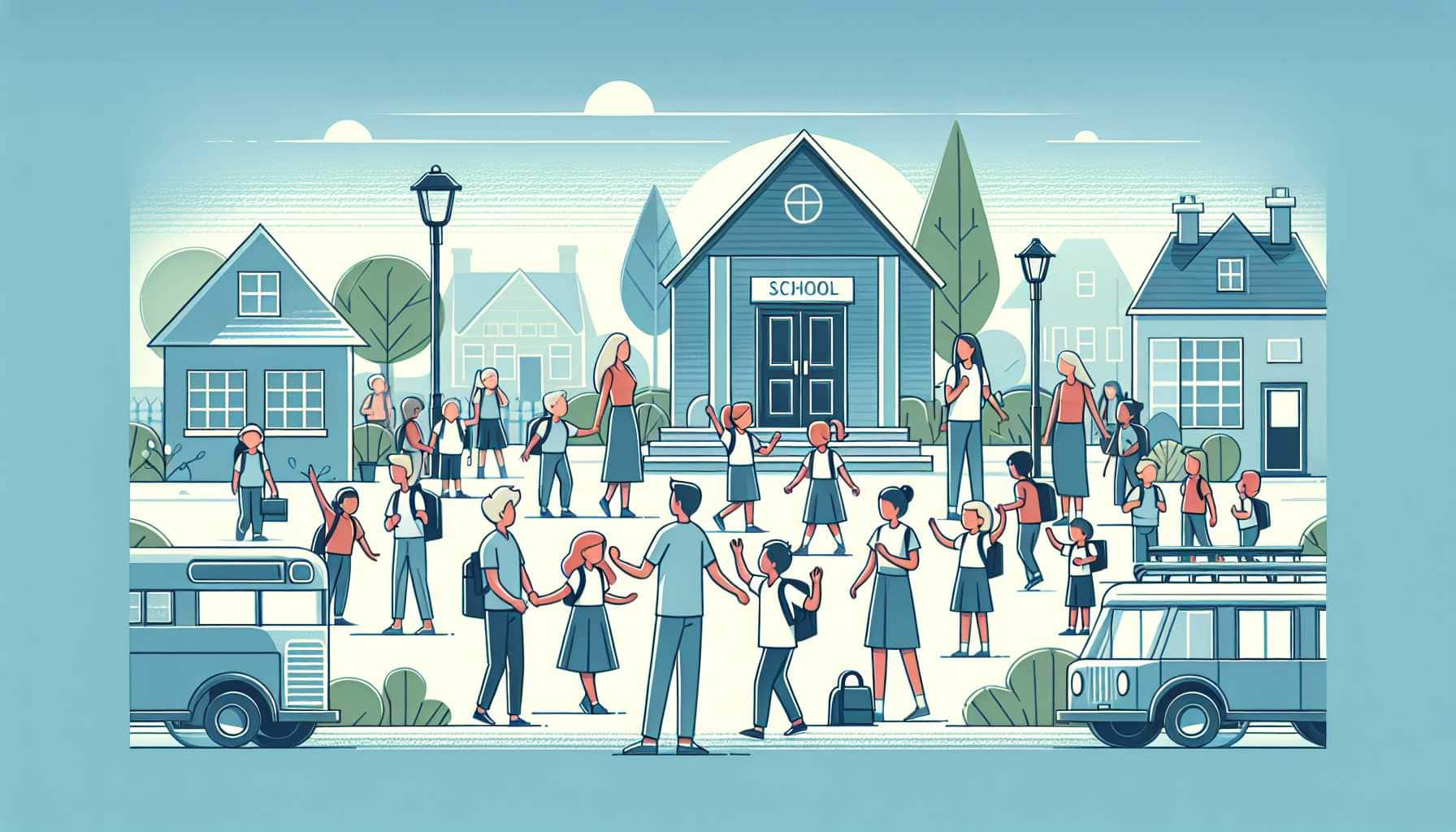 Illustration of children with parents
