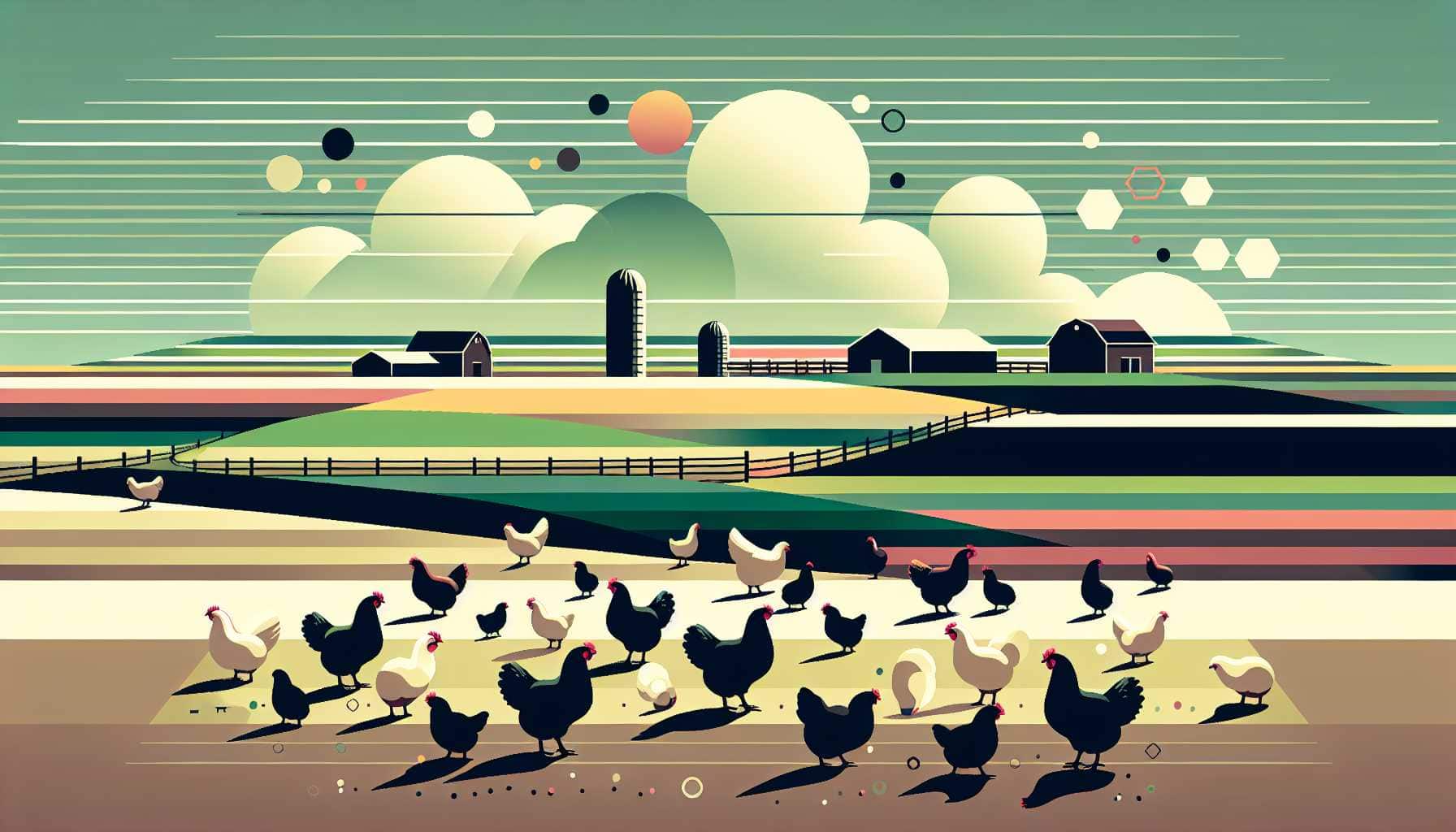 Illustration of a farm with poultry