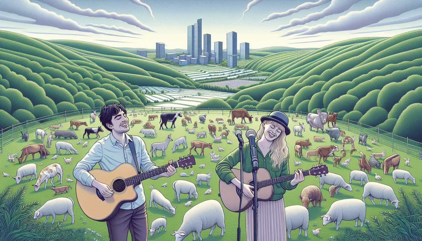Illustration of vegan musicians performing