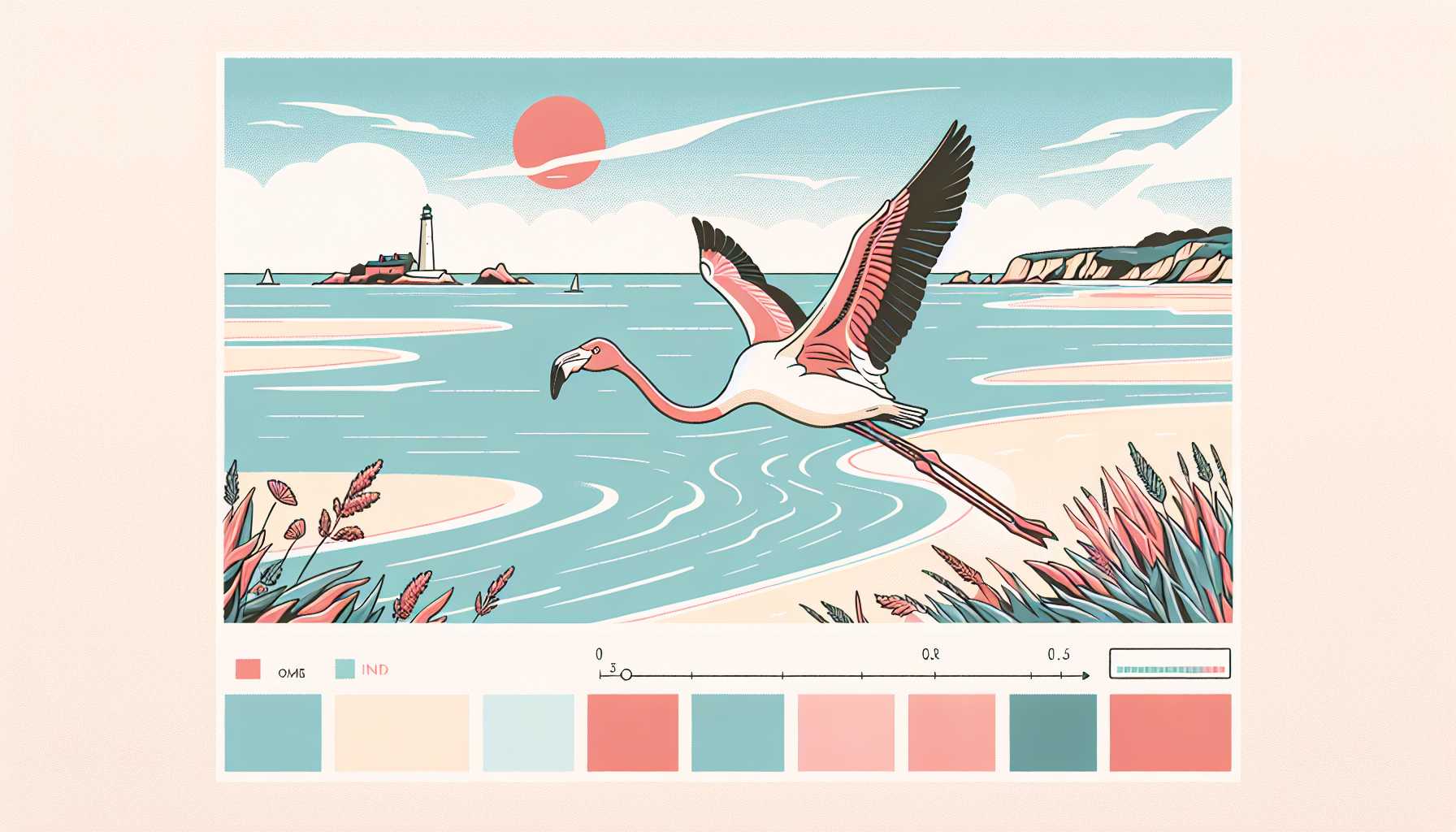Illustration of a flamingo flying