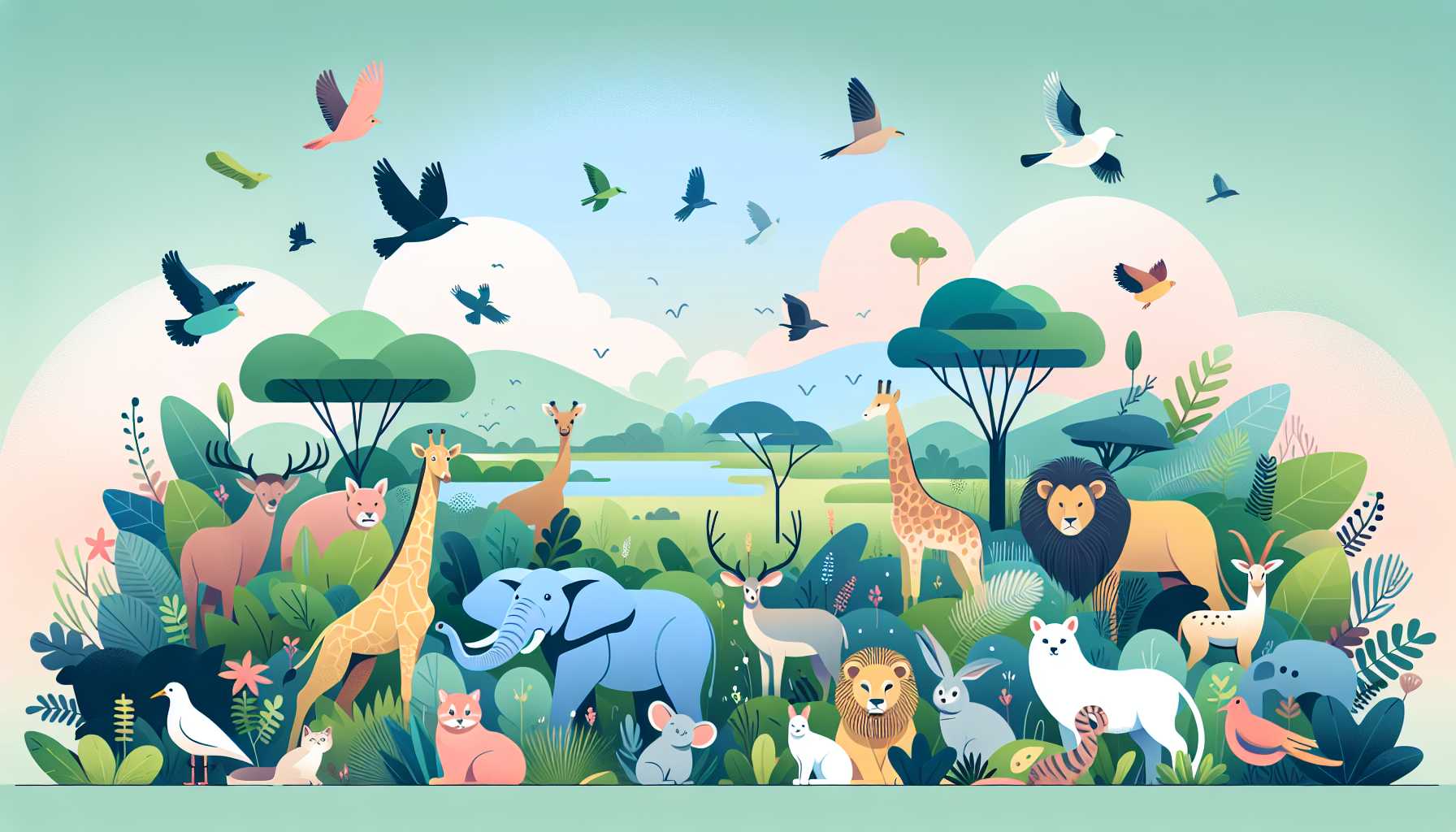 Illustration of diverse animals in harmony