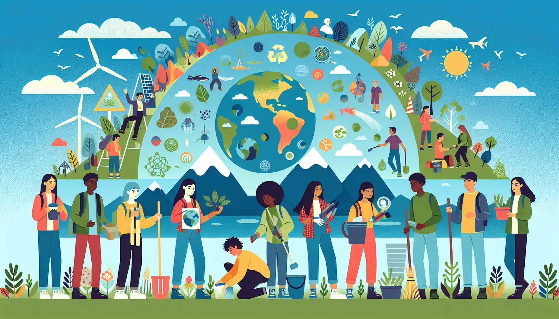 Illustration of diverse young climate activists