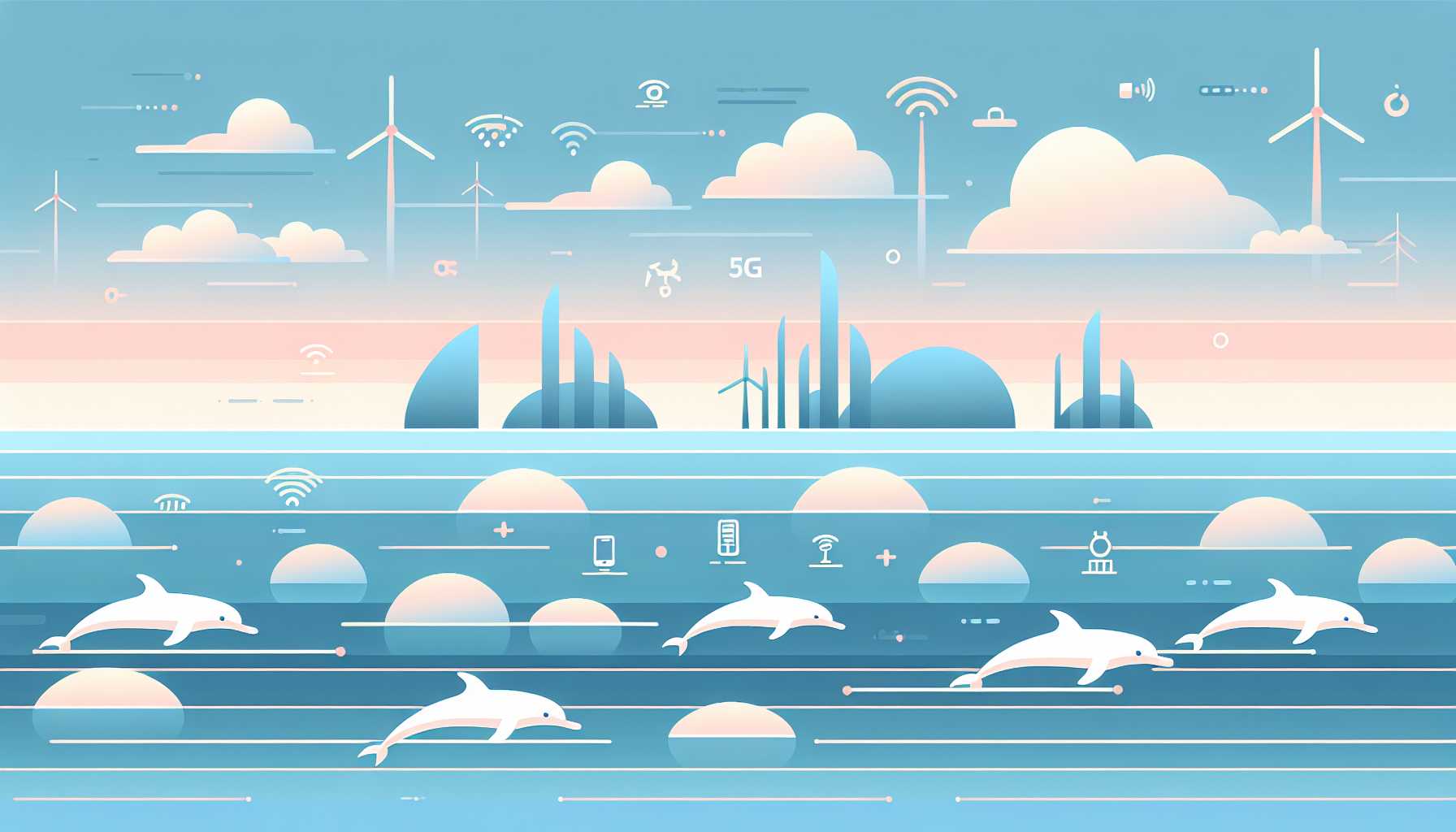 Illustration of dolphins in Xiamen Bay