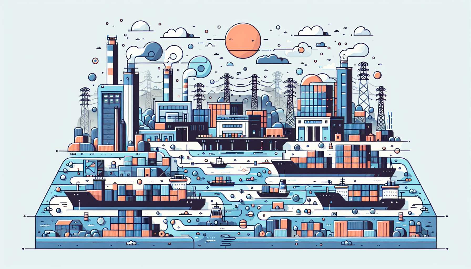 Illustration of a flooded industrial scene