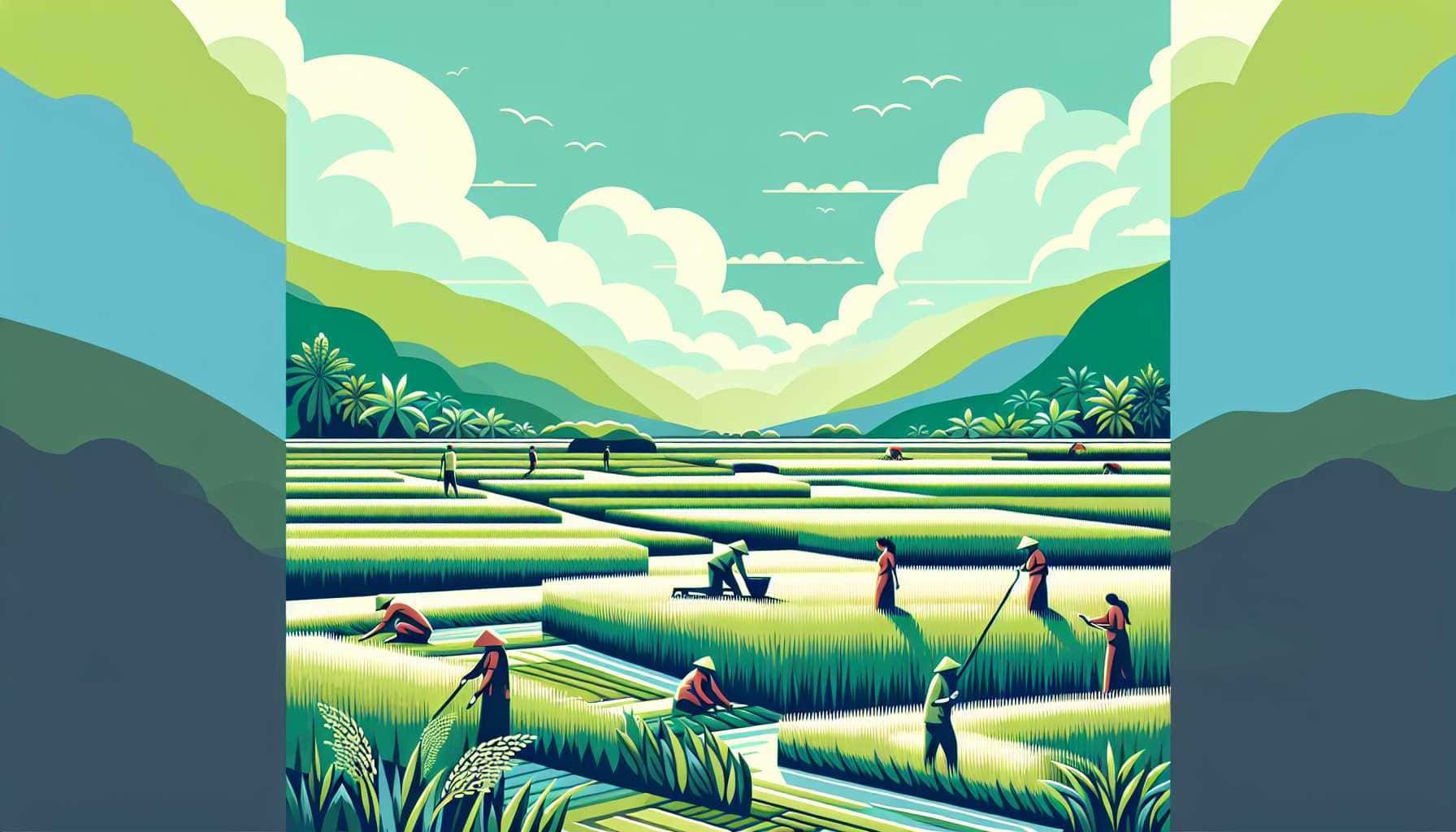 Illustration of farmers in rice field