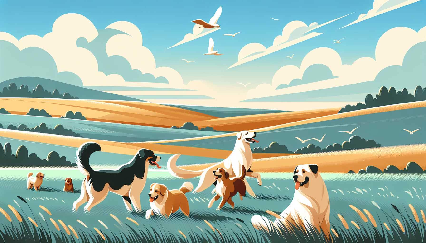 Illustration of group of rescue dogs
