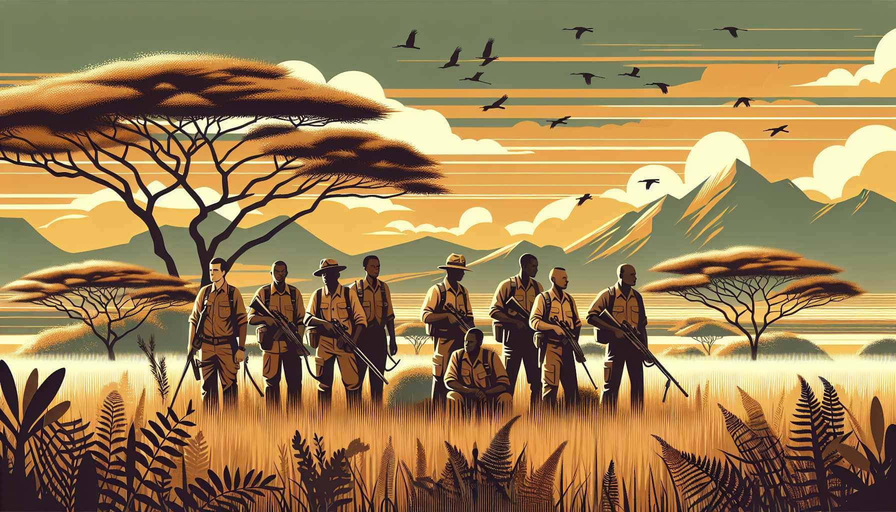 Illustration of rangers in savannah