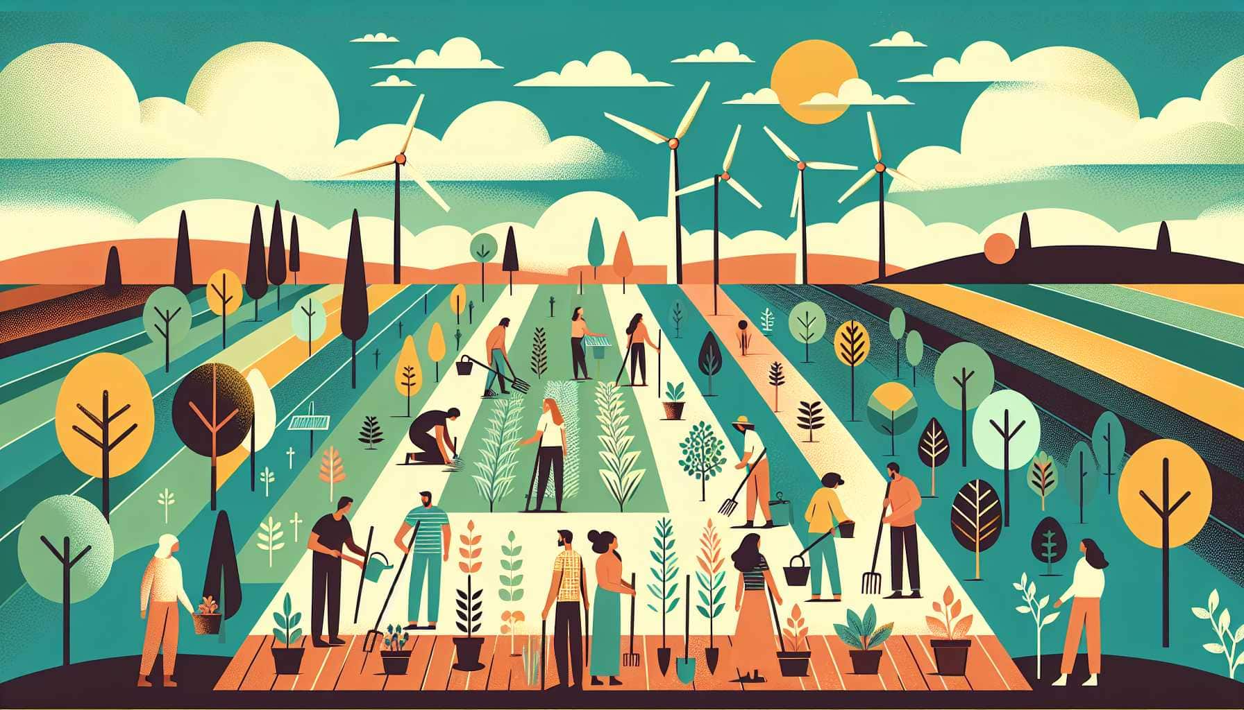 Illustration of diverse people gardening