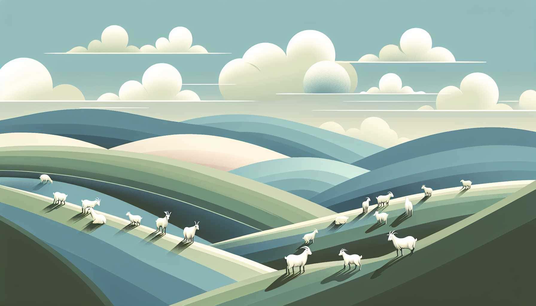 Illustration of goats on hills