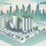 Illustration of modern cityscape and concrete plant