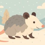 Illustration of opossum in snow