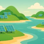 Illustration of green islands with solar panels
