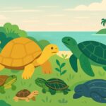 Illustration of diverse turtles in nature