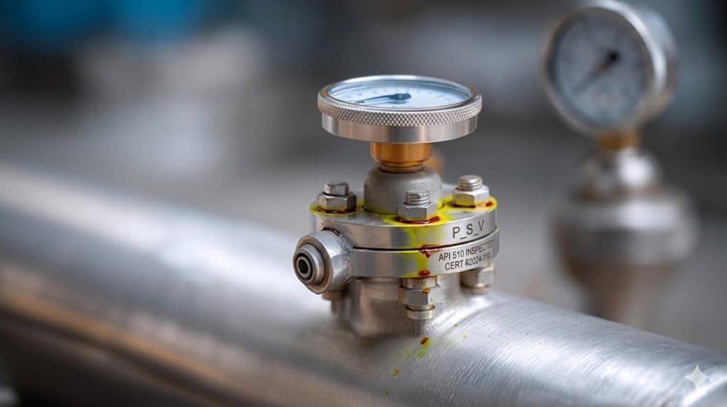 API inspection valve on industrial pipeline for safety checks.