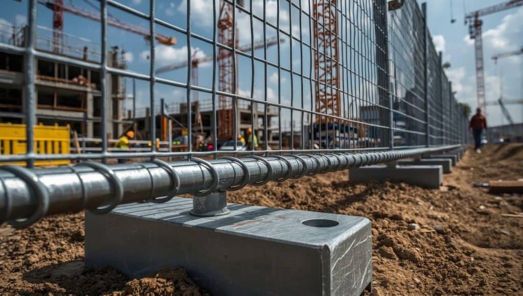 Welding inspection of metal fence and structural supports at a construction site in Grand Rapids.