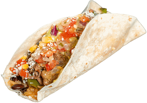 taco loaded with chicken corn beans and tomatoes