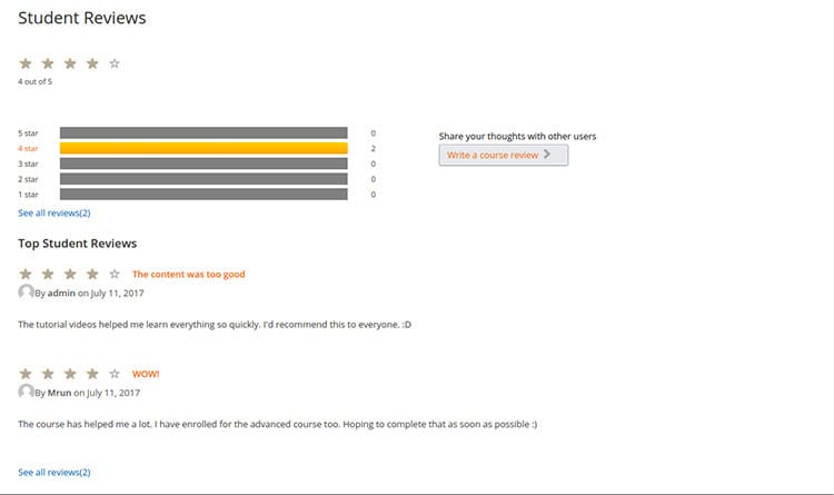 rate learn dash courses addon