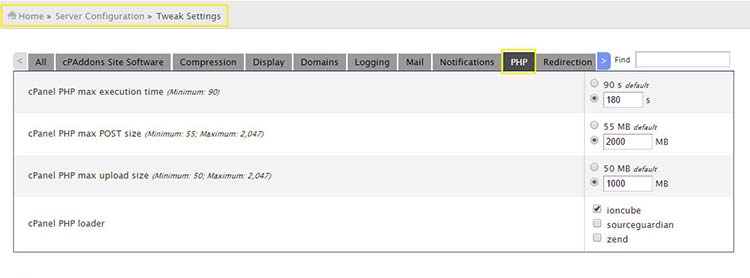 Increasing upload_max_filesize in WHM